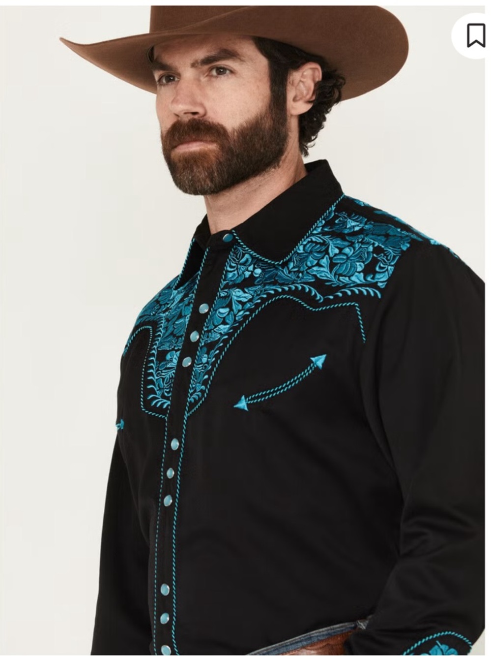 SCULLY GUNFIGHTER BLACK TURQUOISE EMBROIDERED LONG SLEEVE SNAP WESTERN SHIRT L